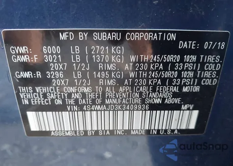 2019 Subaru Ascent Limited z USA, uszkodzony, nr VIN 4S4WMAJD3K3409936